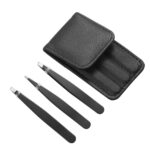 Tweezers Set 3 Piece Professional Stainless Steel Eyebrow Hair Pluckers + Case