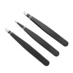 Tweezers Set 3 Piece Professional Stainless Steel Eyebrow Hair Pluckers + Case - Image 4
