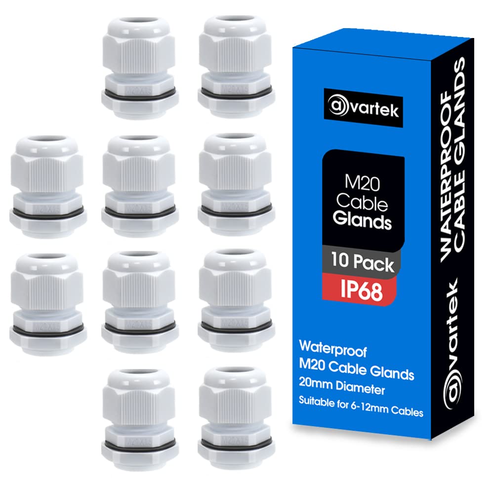wp-image-avartek-293.jpg 10 Pack M20 20mm IP68 Waterproof White Cable Glands - Image 1