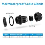 10 Pack M20 20mm IP68 Waterproof Black Cable Glands - Image 2