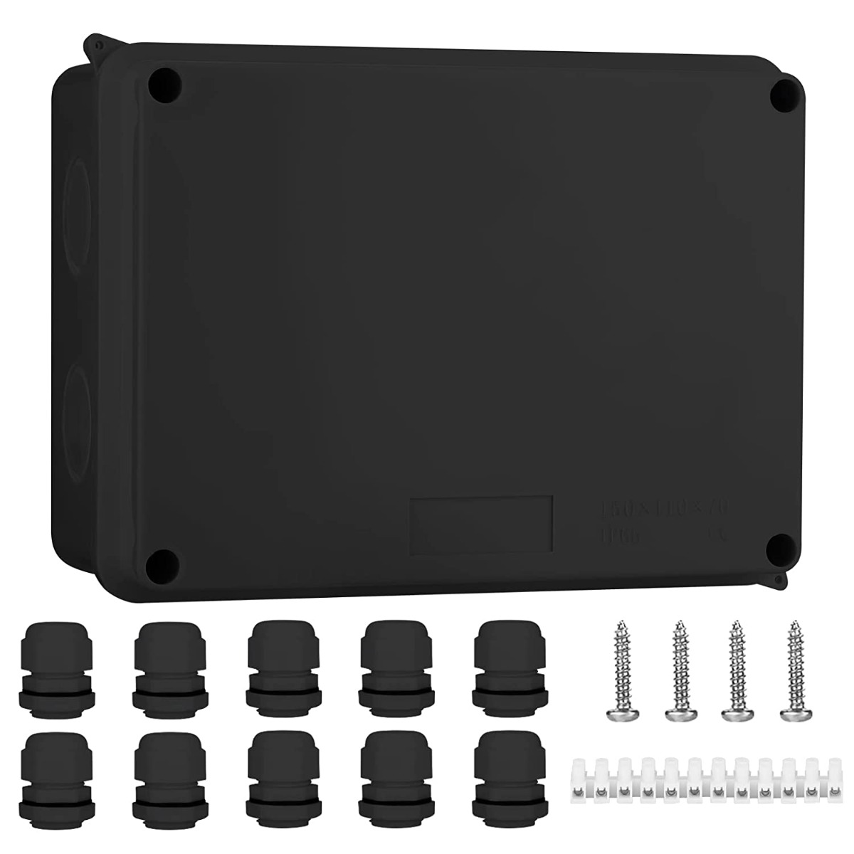 wp-image-avartek-4100.jpg IP65 Waterproof Junction Box Large ABS Electrical Box, Outdoor Cable Connector Black (150x110x70mm) - Image 1