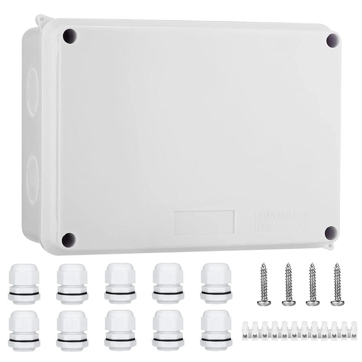 wp-image-avartek-4116.jpg IP65 Waterproof Junction Box Large ABS Electrical Box, Outdoor Cable Connector White (150x110x70mm) - Image 1