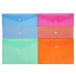 6 A4 Plastic Wallets Stud Document Wallet Files Folders Filing School Office