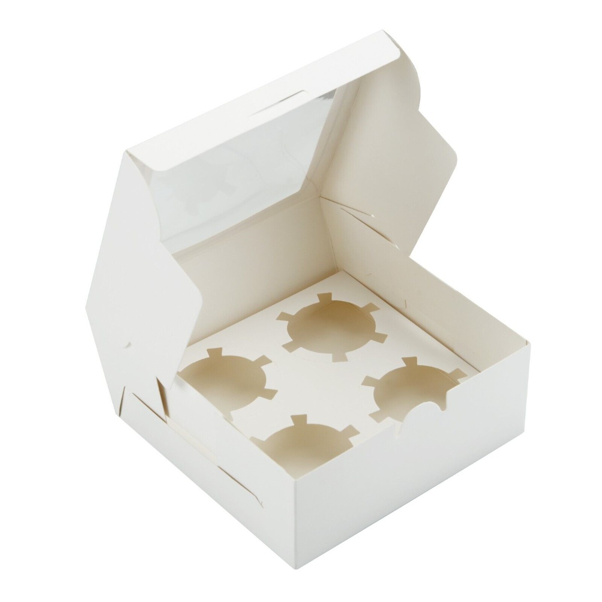wp-image-avartek-5405.jpg Cupcake Box, Holds 4 (10 Pack) White with Window Size - Image 1